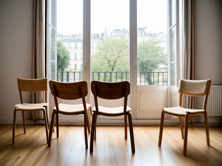 Trois chaises disposées dans une pièce pour l'exercice des positions perceptuelles PNL