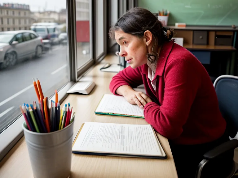 Bureau d'enseignant avec des copies à corriger et une note sur la résilience.