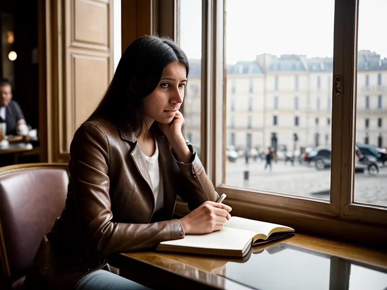 Personne réfléchissant devant un schéma du modèle PERMA dans un café.